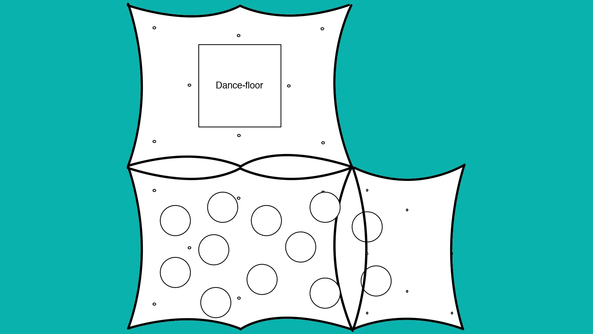 Floor plan: two and a half Trapeze marquees