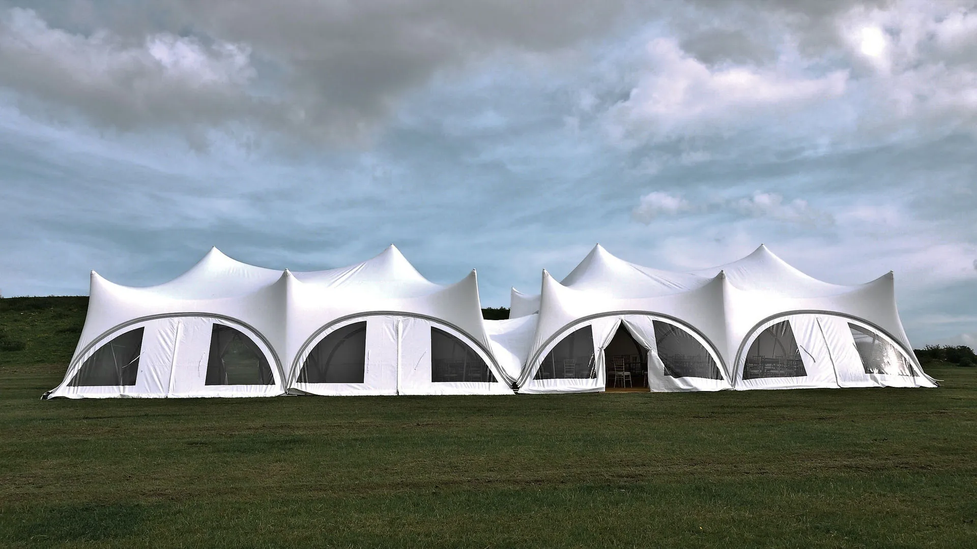 Double Trapeze marquee at Wardlow in the Peak District