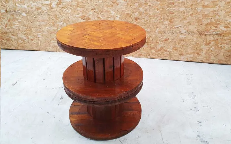 Herringbone topped cable reel poseur table