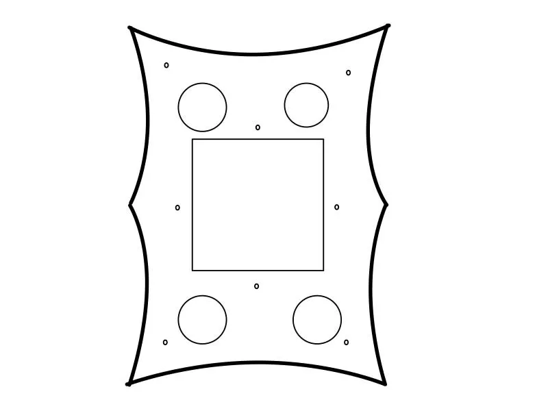 Floor plan: Trapeze T40 laid out with four round tables