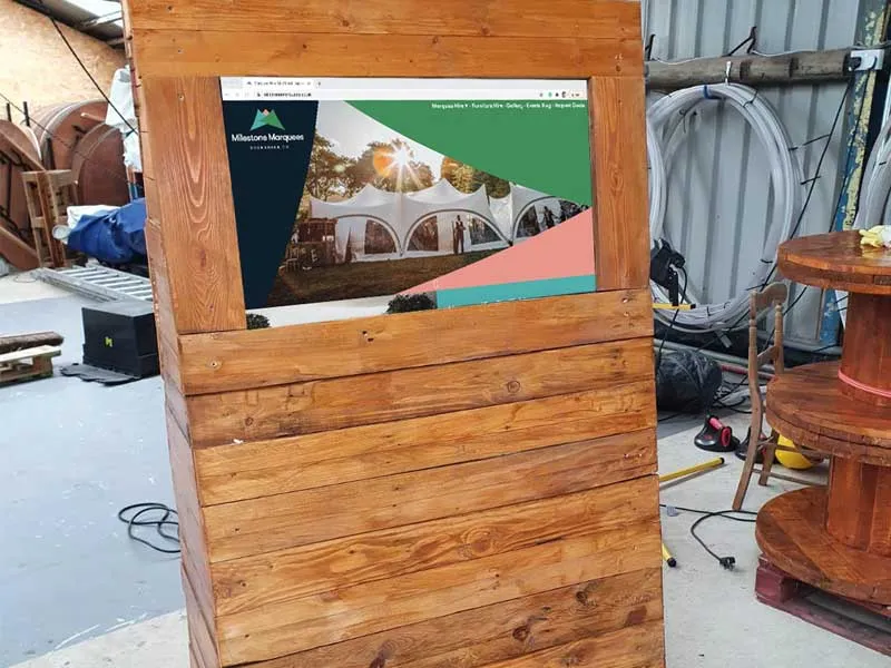 Wooden TV stand made from a reclaimed stillage