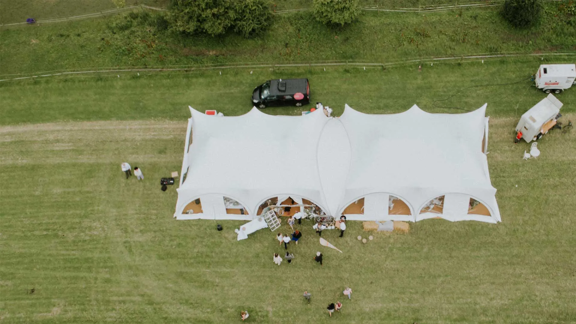 Trapeze marquee exterior at a Leeds wedding