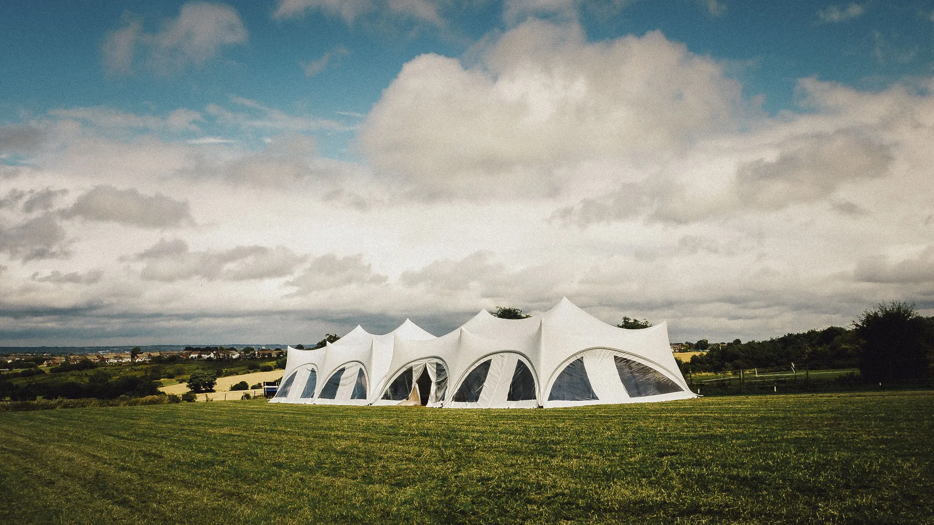 Trapeze marquee exterior at a Leeds wedding