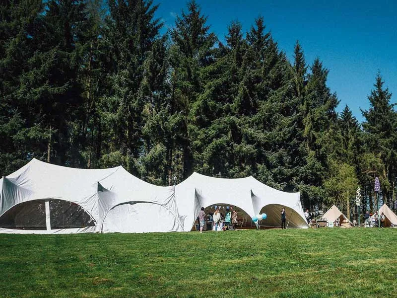 Marquees set up for a wedding fayre at Cotton Star, Bradfield