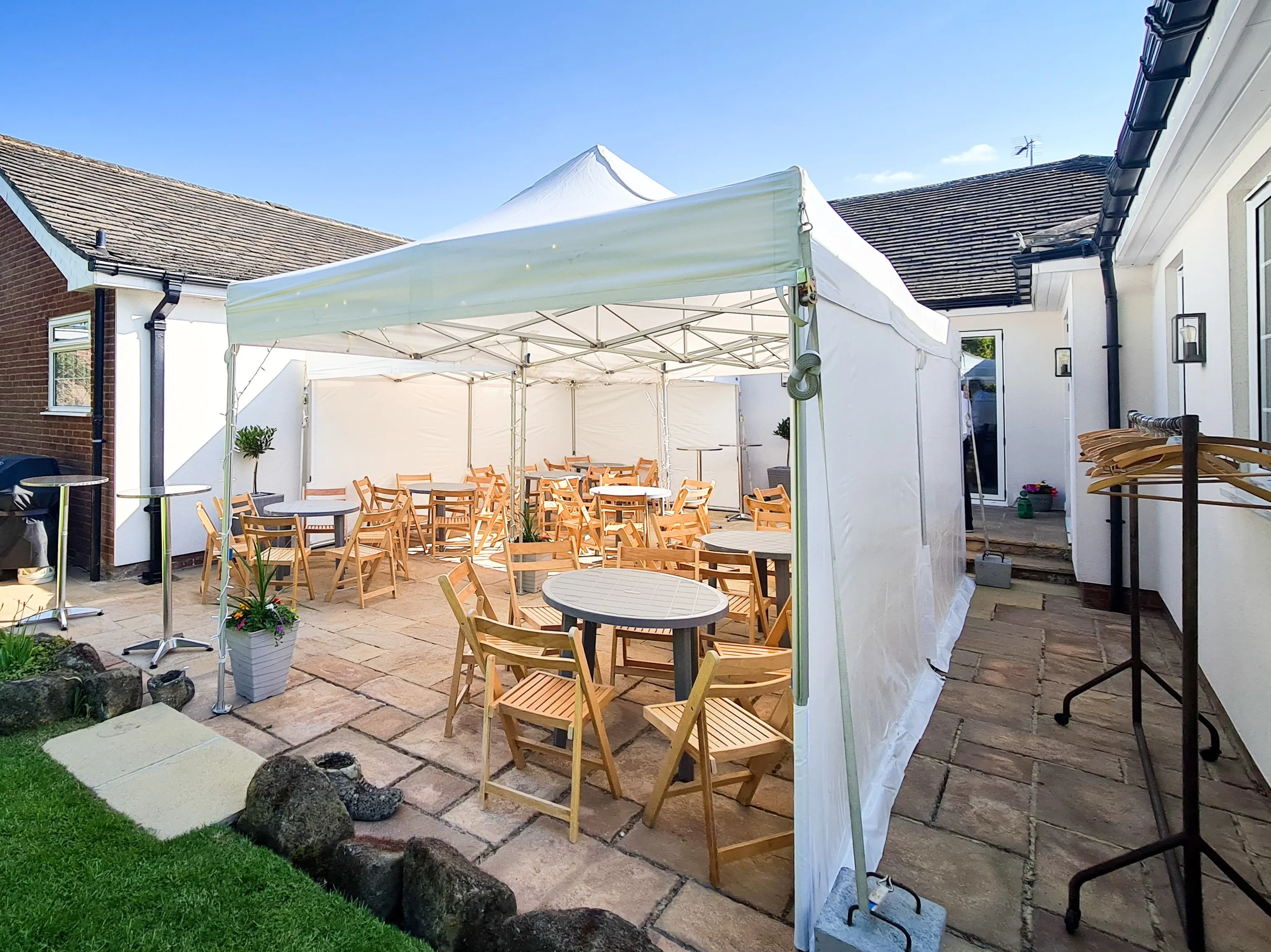 Pop-up gazebo at a garden party